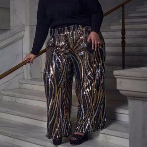 ELOQUII wide leg gold and silver sequin pants NWT (Size 18)